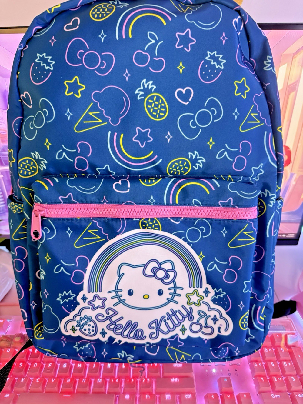 Sanrio Hello Kitty Backpack Laptop Travel 2024 Blue Neon Rainbow Fruit Ice Cream